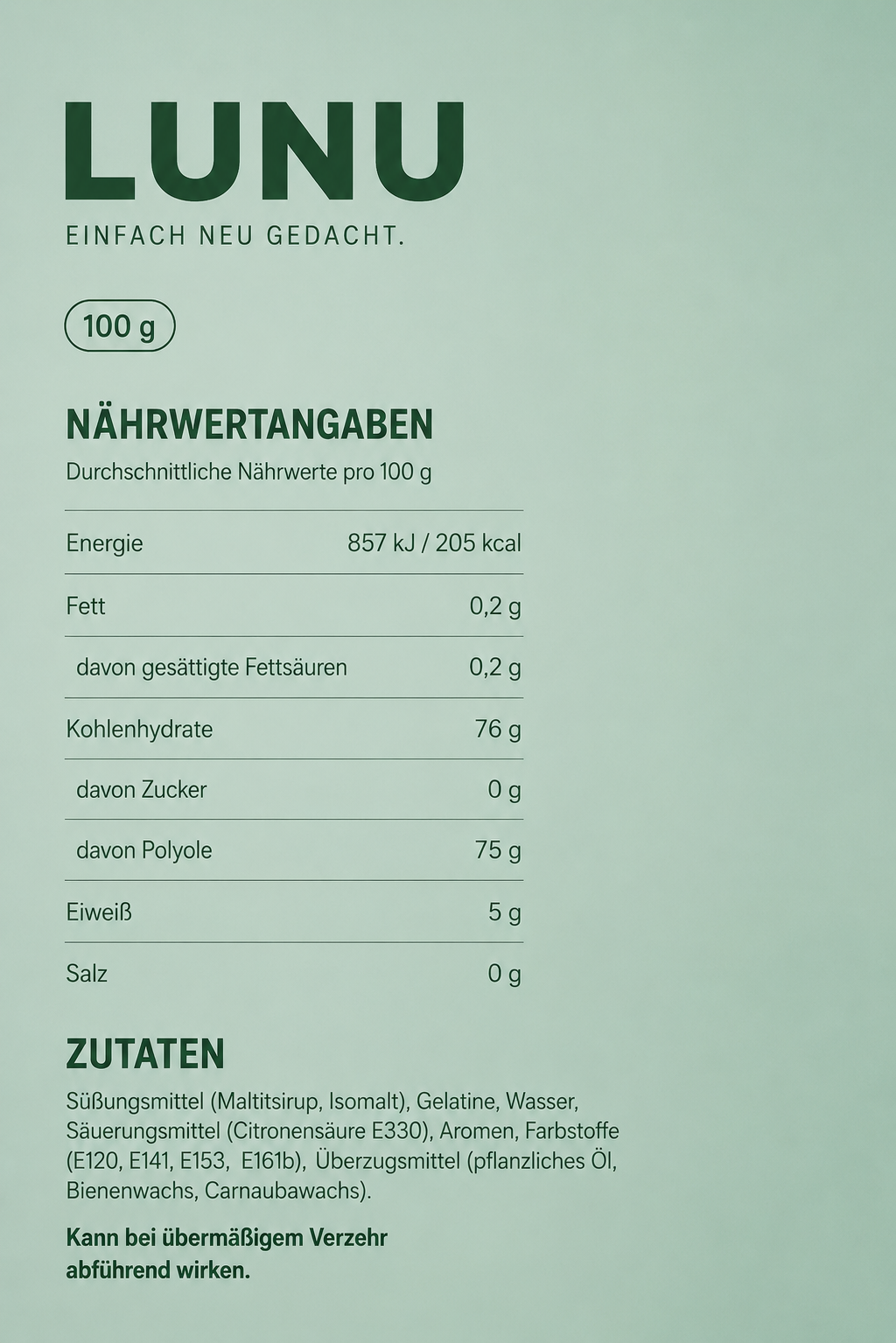 Nährwerte Zuckerfreie Fruchtgummis - Bunte Mischung 10 x 100g