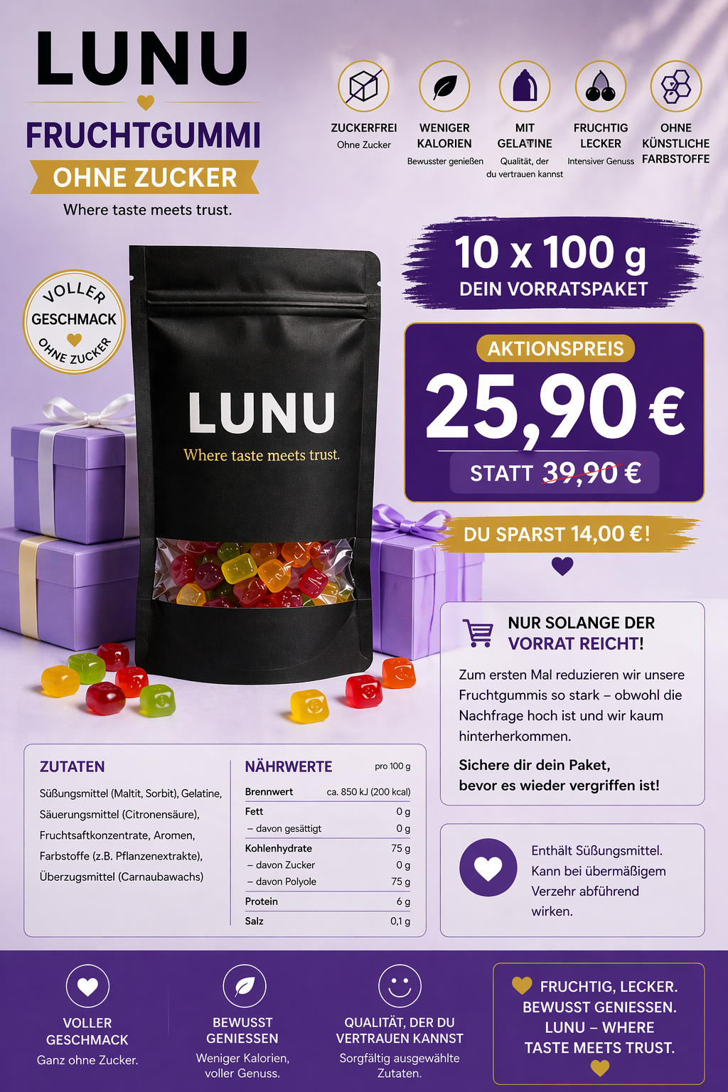 Fruchtgummi - Ohne Zucker 10 x 100g