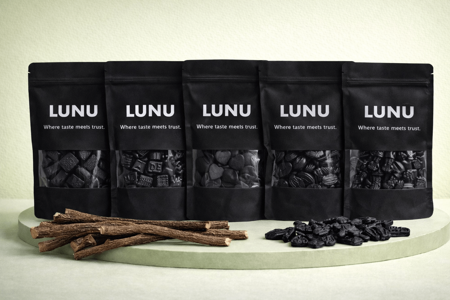 Zuckerfreie Lakritz Box (5x200g) – LUNU Black Collection