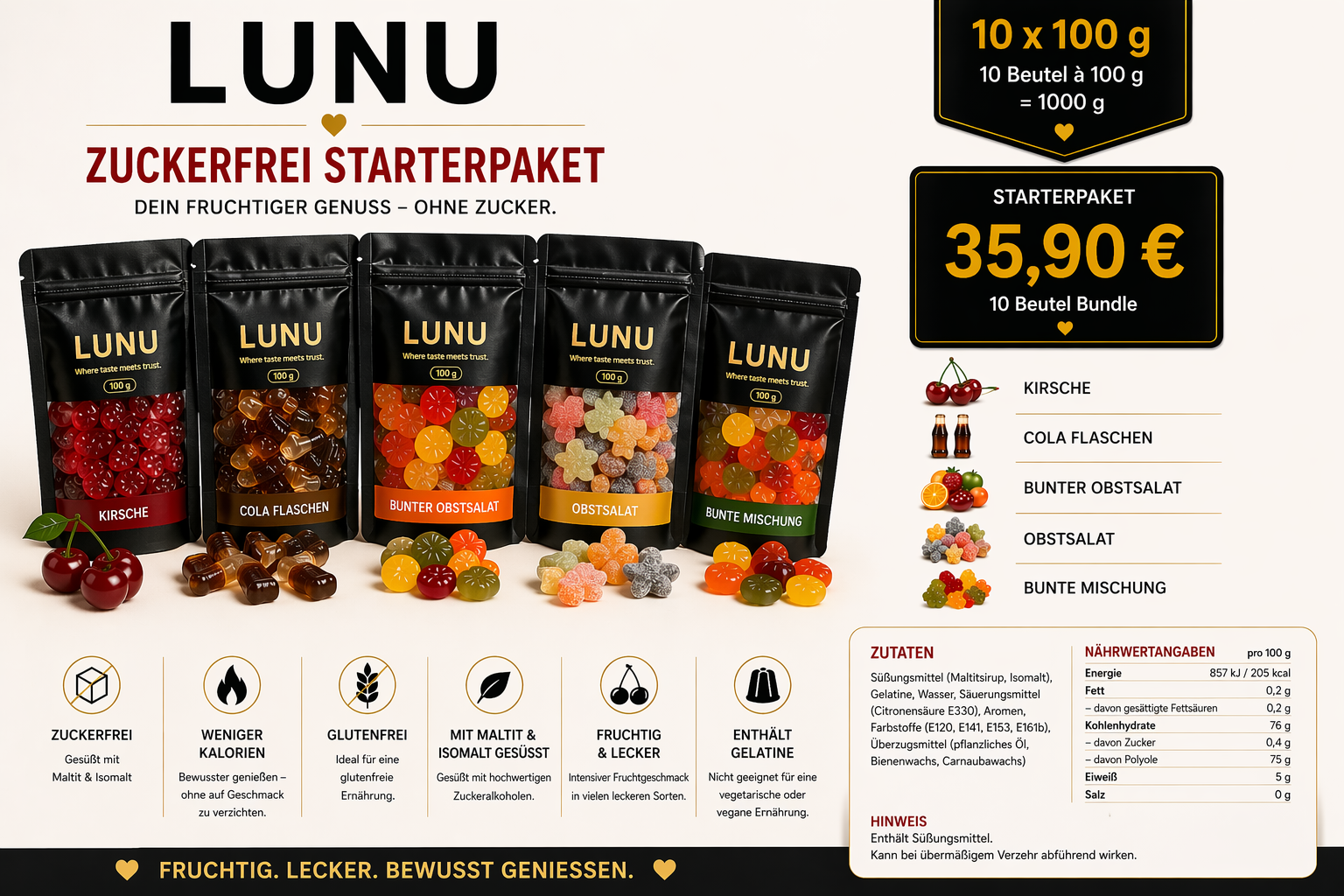 Mix Zuckerfrei Starterpaket - Fruchtgummis 10 x 100g