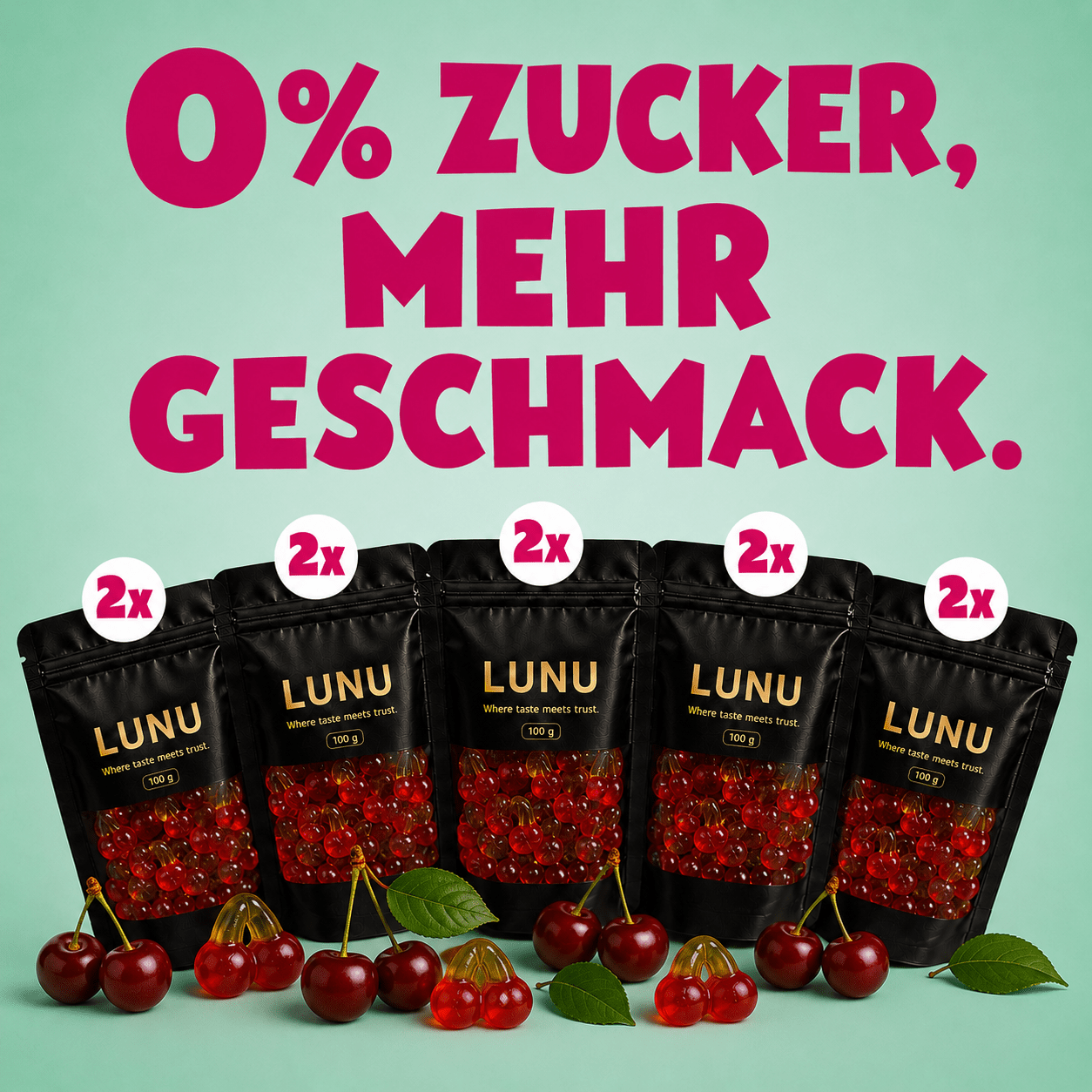 Zuckerfreie Fruchtgummis - Kirsche 10 x 100g