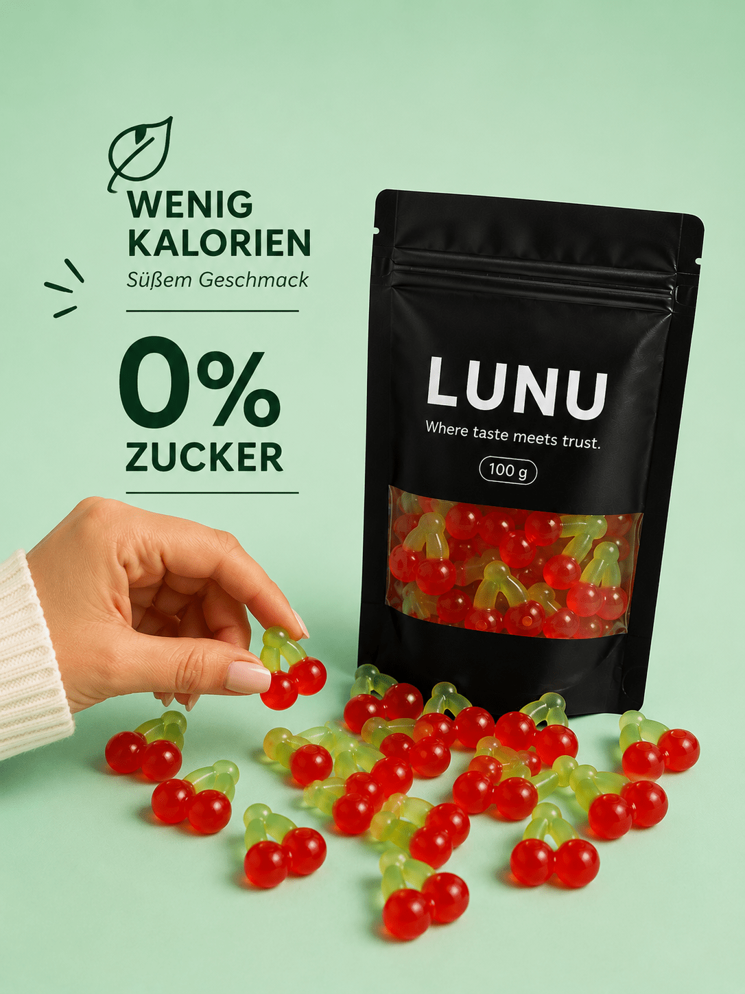 Zuckerfreie Fruchtgummis - Kirsche 10 x 100g